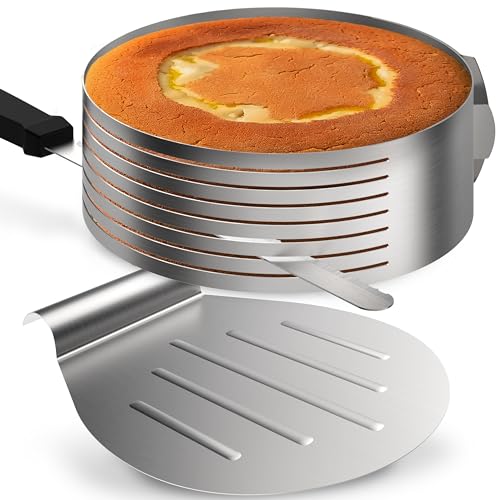 Menz Tortenzubehör - 3-teiliges Set Torten Schneidehilfe aus Edelstahl, praktisches Kuchenschneidehilfe Set mit Tortenboden Schneidehilfe Ring, Konditormesser, Tortenheber von Menz