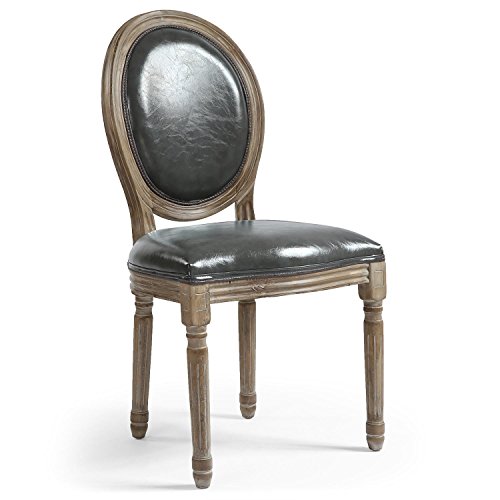 Louis XVI Set mit 2 Medaillon Stühlen, Kunstleder Grau von Menzzo