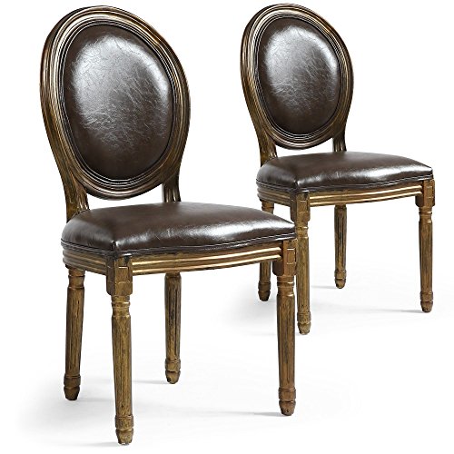 Louis XVI Set mit 20 Medaillon Stühlen, Golden patiniertes Holz & Kunstleder Braun von Menzzo