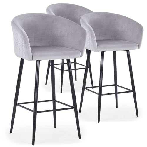 Menzzo Barstuhl Bobby, Velours, silberfarben, 3 Stück von Menzzo
