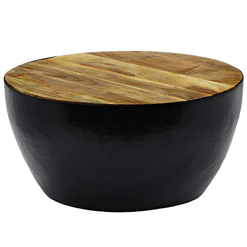 Menzzo Chennai Tisch, Metall, Holz/Schwarz, L68 x P68 x H35 cm von Menzzo