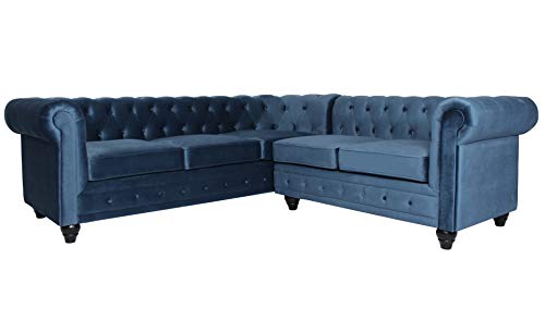 Menzzo Gustave Ecksofas, Holz, Blau, L220 x P220 x H73 cm von Menzzo