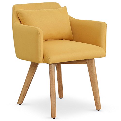 Menzzo Gybson Skandinavischer Stuhl/Sessel mit Kissen, weiche und Bequeme Sitzfläche, Stoff, gelb, Dimensions : L58 x P58 x H70 cm von Menzzo