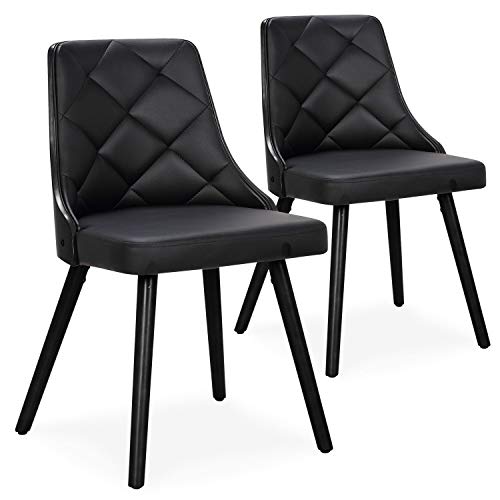 Menzzo Lalix Set mit 2 skandinavischen Stühlen Dunkles Holz & Kunstleder Schwarz von Menzzo
