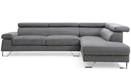 Menzzo Quentin Ecksofa mit hochklappbaren Kopfstützen, Samtbezug Dunkelgrau von Menzzo