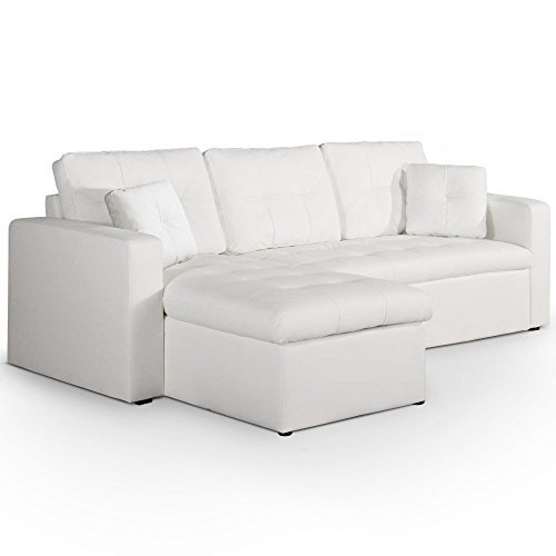 Menzzo Zeitgenössische Toledo Ecksofa Convertible Holz 230 x 143 x 68 cm weiß von Menzzo