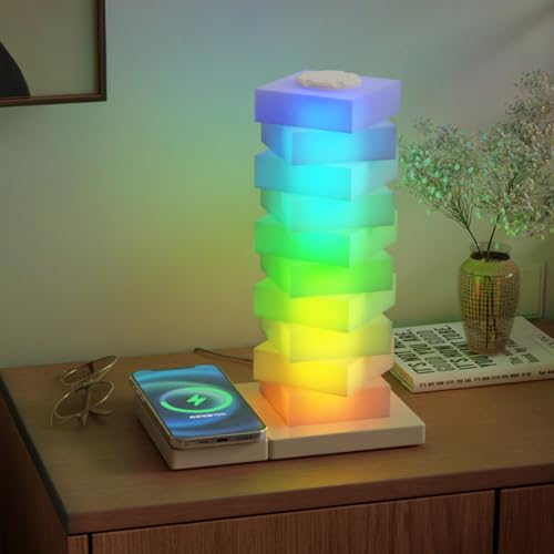 Nachttischlampen mit kabellosem Ladegerät, LED-Stimmungsbeleuchtung für das Schlafzimmer, DIY Luminos Cube Tischlampe, 16 Farbwechselnde Lampe mit Touch-Steuerung, dimmbare Nachtlichter für Erwachsene von MeoYlaery