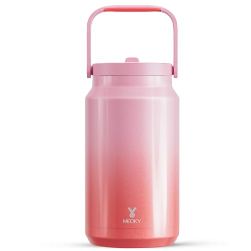Meoky 1,4 l Becher mit Griff, vakuumisolierte Edelstahl-Wasserflasche, hält 36 Stunden kalt, 100 % auslaufsicher, BPA-frei, rutschfester Boden (Flamingo) von Meoky