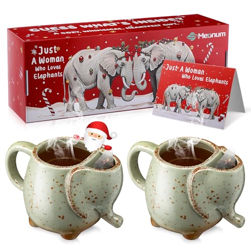 Meonum 2 Stück Elefanten-Tassen, 425 ml, Elefanten-Keramik-Kaffeetassen, Weihnachtsgeschenk für Frauen, inklusive Teetassen in Tierform, Grußkarte und individueller Geschenkbox für Weihnachten Meonum 2 Stück Elefanten-Tassen, 425 ml, Elefanten-Keramik-Kaffeetassen, Weihnachtsgeschenk für Frauen, inklusive Teetassen in Tierform, Grußkarte und individueller Geschenkbox für Weihnachten von Meonum