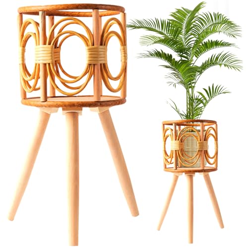 Meooyo Rattan Plant Ständer 16.1x7.9x7.1 '' 3-Leg-Hohlwebbepflanzter mit Stand Easy Assembly Wicker Plant für Wohnzimmer, Restaurant, Studium und mehr von Meooyo