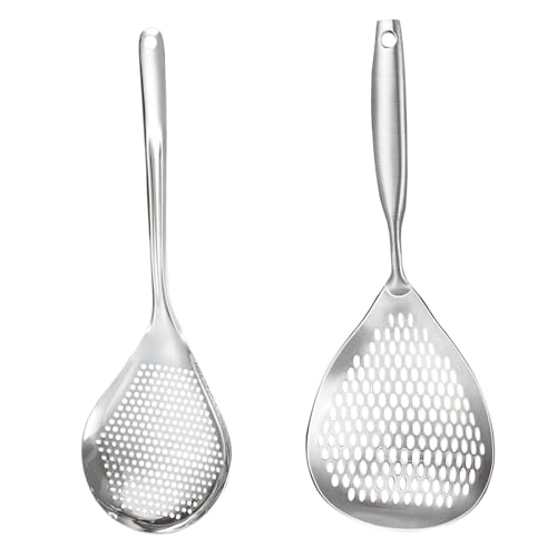 Skimmer Slotted Spoon, 2 Pack Stainless Steel Pasta Spider Strainer Skimmer Ladle Spoon for Frying and Cooking, Frying Strainer, Kitchen Cooking Colander von Meooyo