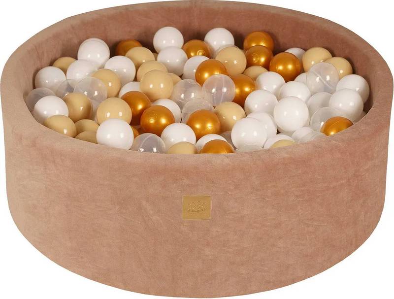 Meow Baby Bällebad Pool Kinder Spielbecken Beige Rund 90x30cm Bälle Gold Beige  B-Ware von MeowBaby
