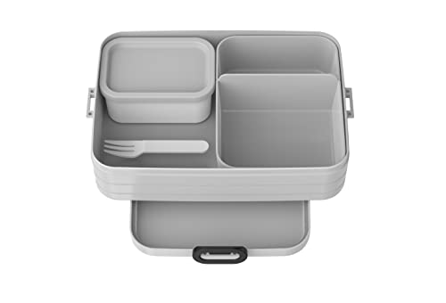 Mepal Brotdose Large 1500 ml | Bento Lunchbox mit Fächern & Gabel | für 4 Sandwiches oder 8 Brotscheiben | mikrowellengeeignet (ohne Deckel) | BPA-frei | Cool Grey von Mepal