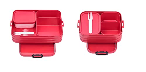 Mepal 2-tlg Limited Edition Bento-Lunchboxen Set Klein/Groß Take A – Brotdose mit Fächern, geeignet für bis zu 4 BZW. 8 Butterbrote, TPE/pp/abs, 0 mm Nordic Red/Rot von Mepal