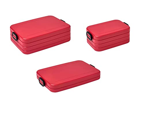 Mepal 3-tlg Take a Break Set – Nordic Red – Groß - Klein - Flat – Lunchbox mit Trennwand – ideal für Mealprep – spülmaschinenfest, ABS von Mepal