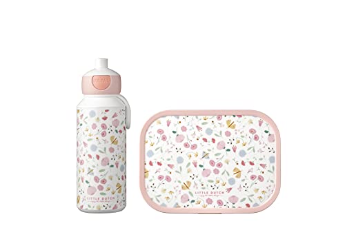 Mepal - Lunch-Set Campus Little Dutch - Set für Kinder mit Pop-up Trinkflasche & Lunchbox - Lunch-Set für die Schule oder unterwegs - Spülmaschinenfest & BPA-frei - 400ml+750ml - Flowers & butterflies von Mepal