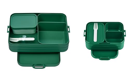 Mepal 2-tlg Bento-Lunchboxen Set Klein/Groß Take A – Brotdose mit Fächern, geeignet für bis zu 4 BZW. 8 Butterbrote, TPE/pp/abs, 0 mm - Vivid Green von Mepal