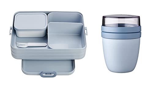 Mepal Brotdose Lunch to go Set - inkl. Lunchpot - Brotdose Large mit Bento Box - Lunchbox für kleine Snacks & Reste - Brotdose Erwachsene - Essenbox mit Fächern - Nordic blue von Mepal