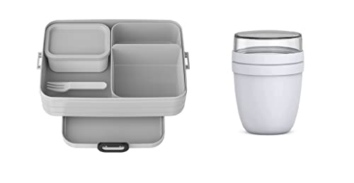 Mepal 2-tlg. Lunch to go Set – Lunchbox Take A break Large mit Lunchpot – praktischer Müslibecher – Brotdose mit Fächern, geeignet für bis zu 8 Butterbrote - Limited Edition Cool Grey von Mepal