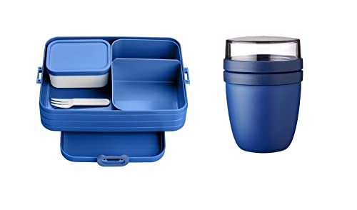 Mepal 2-tlg. Lunch to go Set – Lunchbox Take A break Large mit Lunchpot – praktischer Müslibecher – Brotdose mit Fächern, geeignet für bis zu 8 Butterbrote - Vivid Blue von Mepal