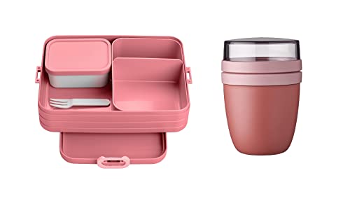 Mepal 2-tlg. Lunch to go Set – Lunchbox Take A break Large mit Lunchpot – praktischer Müslibecher – Brotdose mit Fächern, geeignet für bis zu 8 Butterbrote - Vivid Mauve von Mepal