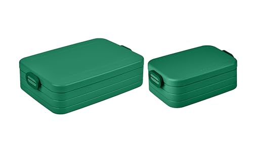 Mepal | Take a Break Duo Pack | Brotdose To Go | Lunchboxen für 2 bis 4 Sandwiches oder 4 bis 8 Brotscheiben | ideal für Meal Prep | Essenbox mit Unterteilung | Vivid green von Mepal