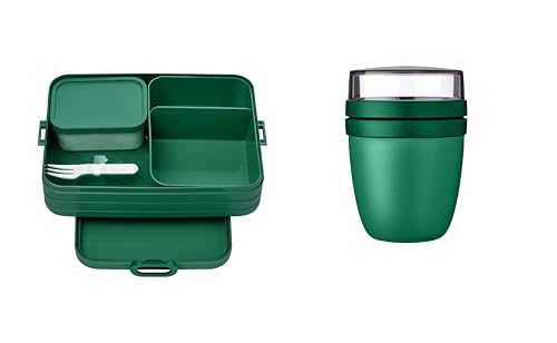 Mepal 2-tlg. Lunch to go Set – Lunchbox Take A break Large mit Lunchpot – praktischer Müslibecher – Brotdose mit Fächern, geeignet für bis zu 8 Butterbrote - Vivid Green von Mepal