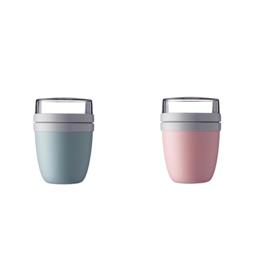 Mepal - 2 x Lunchpot Ellipse - Nordic green + Nordic pink - praktischer Müslibecher, Joghurtbecher, to go Becher - Geeignet für Tiefkühler, Mikrowelle und Spülmaschine von Mepal