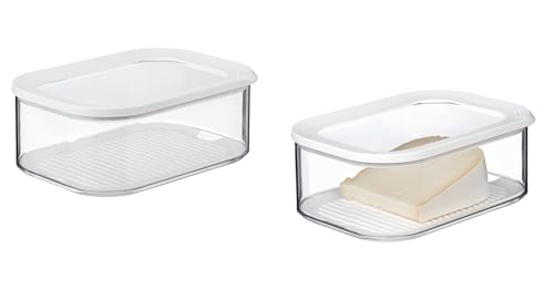 Mepal – 2er Pack Käsedose Modula Weiß – 2000 ml Aufbewahrungsbox mit Deckel für Käsestücke und -scheiben im Kühlschrank – Frischhaltedose mit Anti-Kondensationseinsatz – Luftdicht & spülmaschinenfest von Mepal