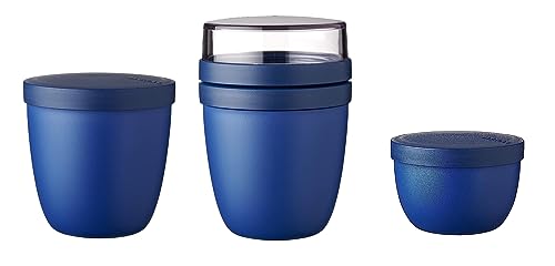 Mepal - 3-tlg. Snackpot - Lunchpot Starter-Set Ellipse - Praktischer Behälter zur Aufbewahrung & für Transport von Lebensmittel - Tiefkühltauglich - Spülmachinenfest - Vivid Blue von Mepal