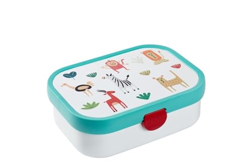 Mepal - Lunchbox Campus - Bento Lunchbox für Kinder - Brotdose mit Bento-Fach & Gabel - Meal Prep Box mit Clip-Verschluss - BPA-frei & Spülmaschinenfest - 750 ml - Animal Friends von Mepal