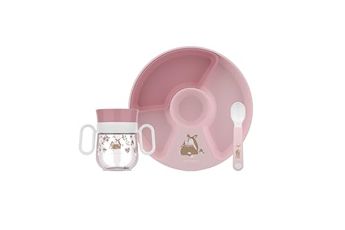 Mepal - Babygeschirr Set Mio Little Dutch - Inklusive auslaufsicherem Trinklernbecher, Kinderteller mit Unterteilung & Lernlöffel - Spülmaschinengeeignet & BPA frei - 3-teilig Set - Fairy Garden von Mepal