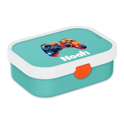 Mepal Bento Lunchbox Campus Gaming - Personalisierte Brotdose mit Namen für Kinder - Bento-Fach & Gabel - Meal Prep Box Clip-Verschluss - BPA-frei & Spülmaschinenfest - 750 ml - Blau von Mepal