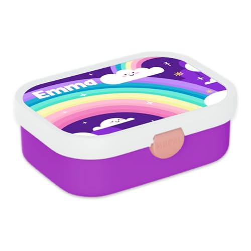 Mepal Bento Lunchbox Campus Regenbogen - Personalisierte Brotdose mit Namen für Kinder - Bento-Fach & Gabel - Meal Prep Box Clip-Verschluss - BPA-frei & Spülmaschinenfest - 750 ml - Lila Regenbogen von Mepal