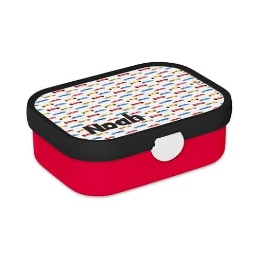 Mepal Bento Lunchbox Campus Rennwagen - Personalisierte Brotdose mit Namen für Kinder - Bento-Fach & Gabel - Meal Prep Box Clip-Verschluss - BPA-frei & Spülmaschinenfest - 750 ml - Rennwagen-Muster von Mepal