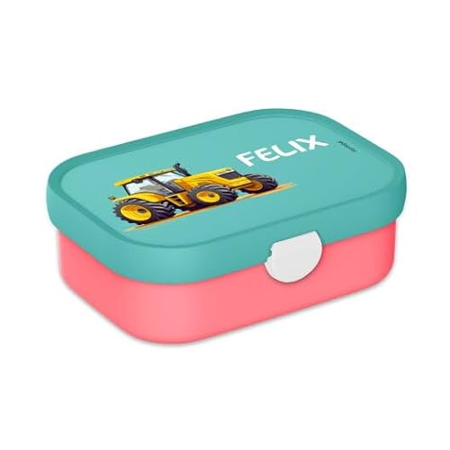 Mepal Bento Lunchbox Campus Traktor - Personalisierte Brotdose mit Namen für Kinder - Bento-Fach & Gabel - Meal Prep Box Clip-Verschluss - BPA-frei & Spülmaschinenfest - 750 ml - Gelb von Mepal