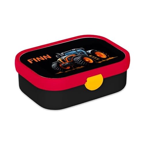 Mepal Bento Lunchbox Campus Traktor - Personalisierte Brotdose mit Namen für Kinder - Bento-Fach & Gabel - Meal Prep Box Clip-Verschluss - BPA-frei & Spülmaschinenfest - 750 ml - Orange von Mepal