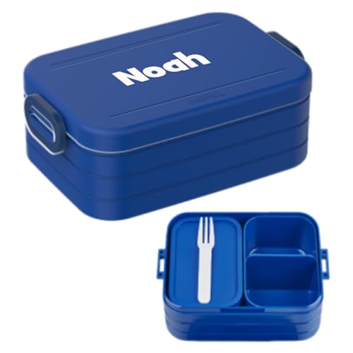 Mepal Bento Lunchbox Take A Break Midi - Personalisierte Brotdose mit Namen - Bento-Fach & Gabel - Geeignet für bis zu 4 Butterbrote - BPA-frei & Spülmaschinenfest - 900 ml - Vivid Blue von Mepal