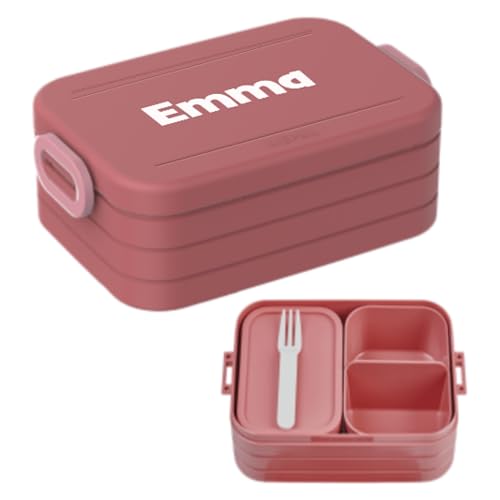 Mepal Bento Lunchbox Take A Break Midi - Personalisierte Brotdose mit Namen - Bento-Fach & Gabel - Geeignet für bis zu 4 Butterbrote - BPA-frei & Spülmaschinenfest - 900 ml - Vivid Mauve von Mepal