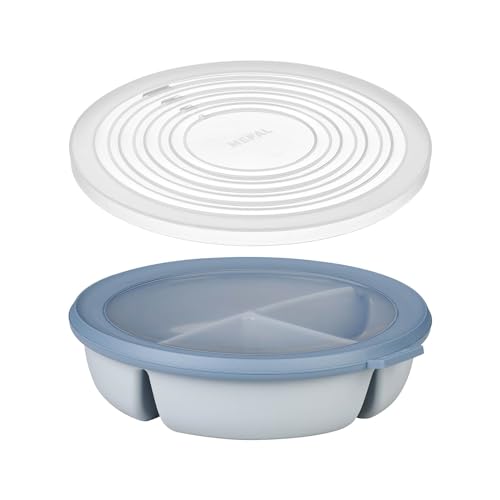 Mepal – Bento-Schüssel Starter-Set inkl. Mikrowellendeckel, Multischale mit 3 Fächern, rund Cirqula – Frischhaltedose luftdicht – Meal-Prep-Boxen & Vorratsdosen – Nordic blue von Mepal