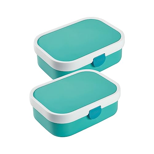Mepal Brotdose Campus mit Bento-Einsatz & Gabel 700 ml, Farbige Lunchboxen aus Kunststoff mit Clip-Verschluss, 2er Set, ABS, 17.8 x 13.2 x 6.1 cm, türkis & türkis von Mepal