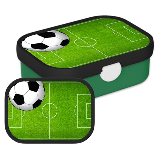 Mepal Brotdose für Kinder - Bento Lunchbox - Fußball - Jausenbox mit Bento-Fach & Gabel - Meal Prep Box Clip-Verschluss - BPA-frei & Spülmaschinenfest - 750 ml - Fußballfeld von Mepal