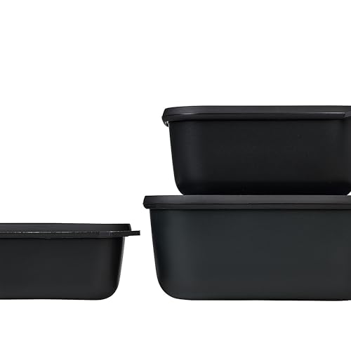 Mepal - Multischale Cirqula Rectangular 3-teiliges Set - Vorratsdosen mit Deckel - Geignet als Aufbewahrungsbox, Kuhlschrank, Gefrierschrank & Mikrowellengeschirr - 750, 1500 & 3000 ml - Nordic Black von Mepal