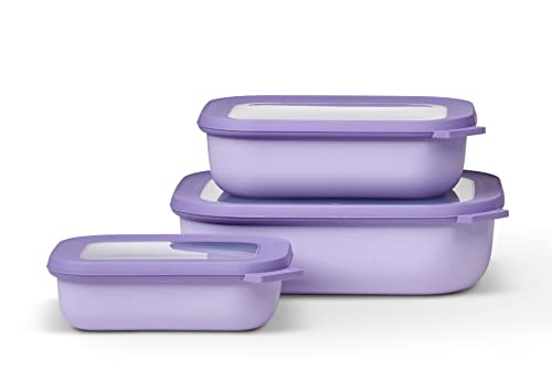 Mepal - Cirqula Multischüssel Set 3–teilig rechteckig Nordic lilac – 500, 1000, 2000 ml – Verwendbar als Vorratdose, Kühlschrankdose, Gefrierdose, Mikrowellegeschirr & Servierschale mit Deckel von Mepal