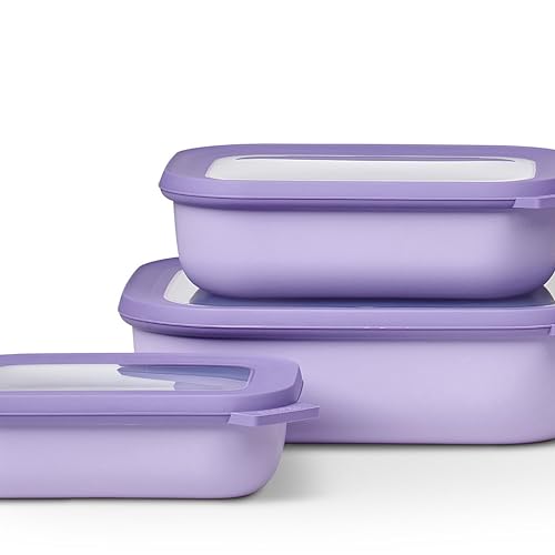 Mepal - Cirqula Multischüssel Set 3–teilig rechteckig Nordic lilac – 500, 1000, 2000 ml – Verwendbar als Vorratdose, Kühlschrankdose, Gefrierdose, Mikrowellegeschirr & Servierschale mit Deckel von Mepal