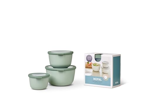 Mepal - Multischale Cirqula Round 3-teiliges Set - Vorratsdosen mit Deckel - Geignet als Aufbewahrungsbox, Kuhlschrank, Gefrierschrank & Mikrowellengeschirr - 500 ml, 1000 ml & 2000 ml - Nordic Sage von Mepal