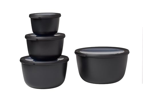 Mepal - Cirqula Multischüssel-Set 4–teilig rund Nordic black – 500, 1000, 2000 und 3000 ml – Verwendbar als Vorratdose, Kühlschrankdose, Gefrierdose, Mikrowellegeschirr & Servierschale mit Deckel von Mepal