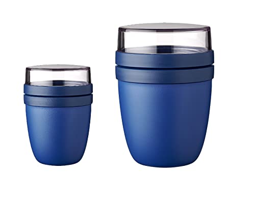 Mepal - Lunchpot Ellipse Duo Pack - Praktischer Müslibecher, Joghurtbecher, To Go Becher - Geeignet für Tiefkühler, Mikrowelle & Spülmachine - 300 & 500 ml - Vivid Blue von Mepal