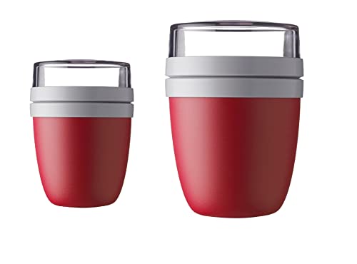 Mepal - Lunchpot Ellipse Duo Pack - Praktischer Müslibecher, Joghurtbecher, To Go Becher - Geeignet für Tiefkühler, Mikrowelle & Spülmachine - 300 & 500 ml - Nordic Red von Mepal