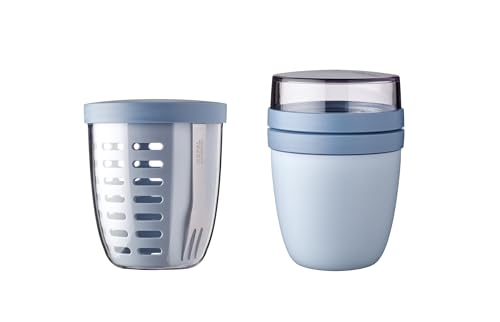 Mepal | Fruit Pack Ellipse | Fruitpot und Lunchpot | Ideal für Obst und Gemüse unterwegs | Obstbox mit Gabel & Sieb | Meal Prep Box mit Deckel | Nordic Blue von Mepal